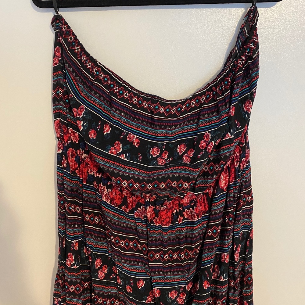 New Look Strapless Pink and Black Floral Maxi